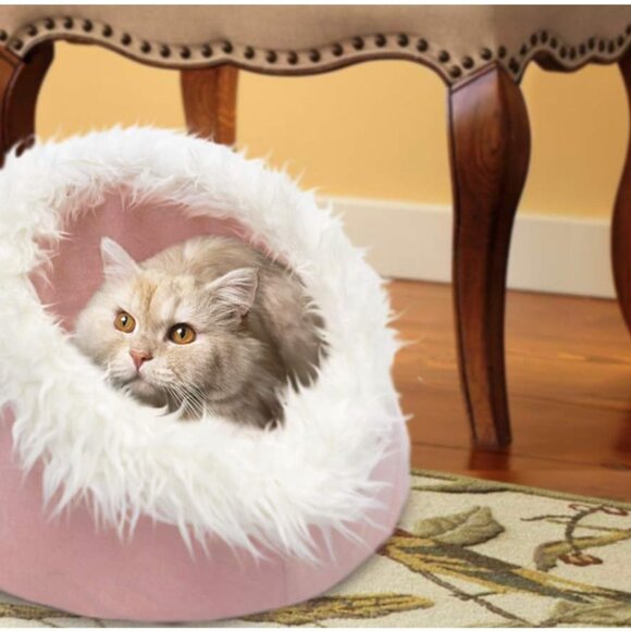 FurHaven Pet Cat Bed | Cat Cave Pet Bed, Blush Pink, 18-inch Base - Picture 3 of 6